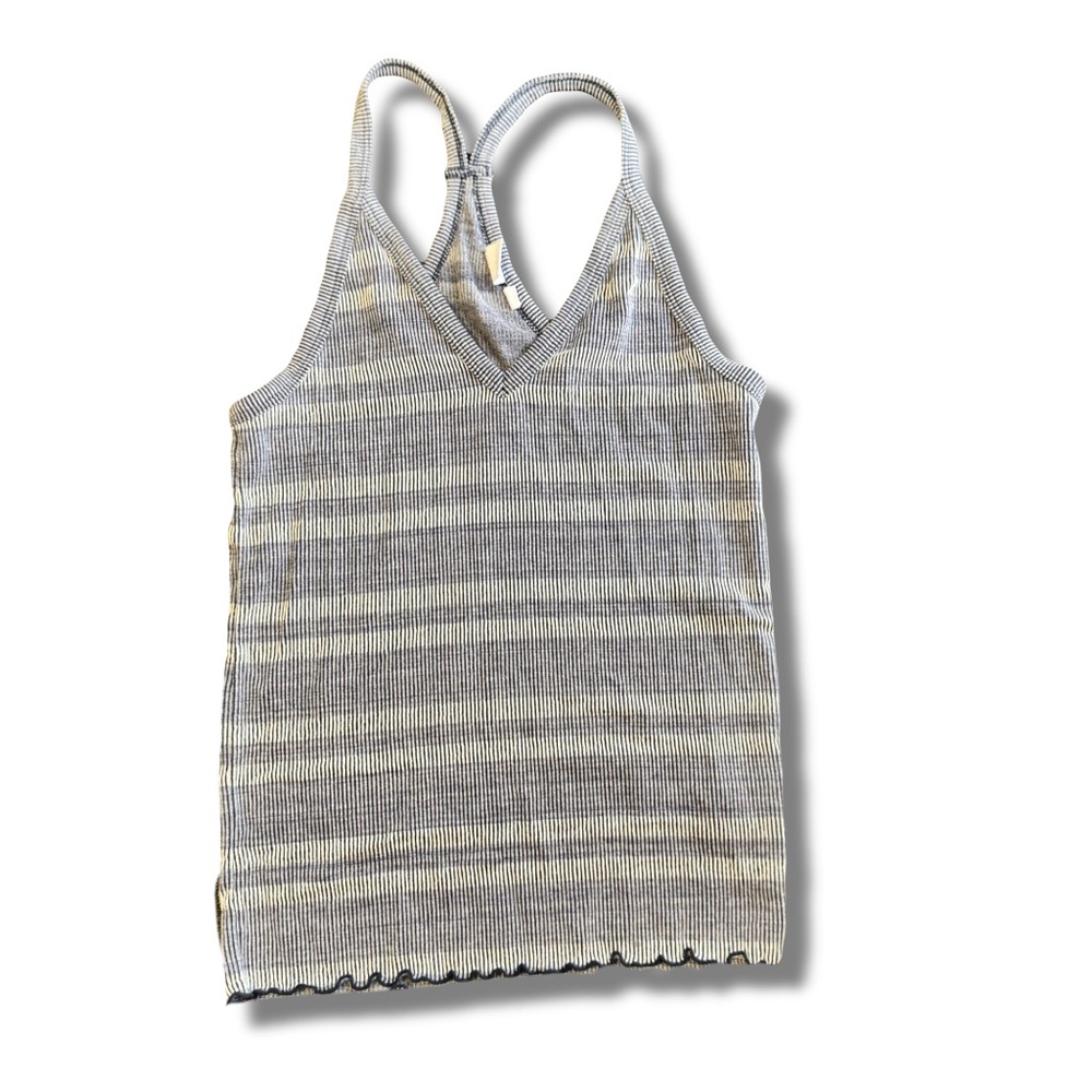 GAP Women's Gray and Cream Striped Tank Top
